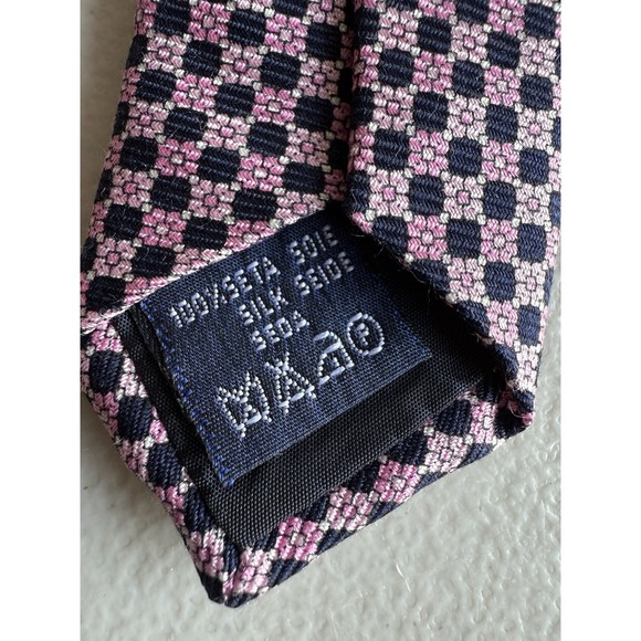 Vintage Burberrys of London Silk Tie Pink Navy Geometric Check - Picture 5 of 8